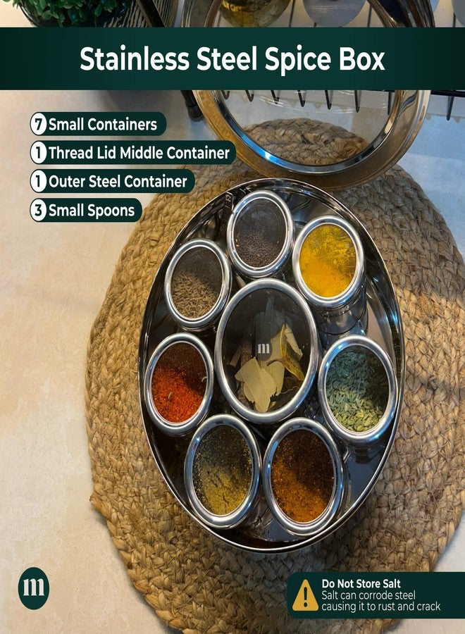 مارو علبة توابل مارو 8 في 1 من الفولاذ المقاوم للصدأ مع غطاء شفاف - علبة ماسالا متينة لتخزين التوابل والبهارات في المطبخ، تصميم أنيق مع 8 حاويات للتوابل والبهارات، فضي - Image 4